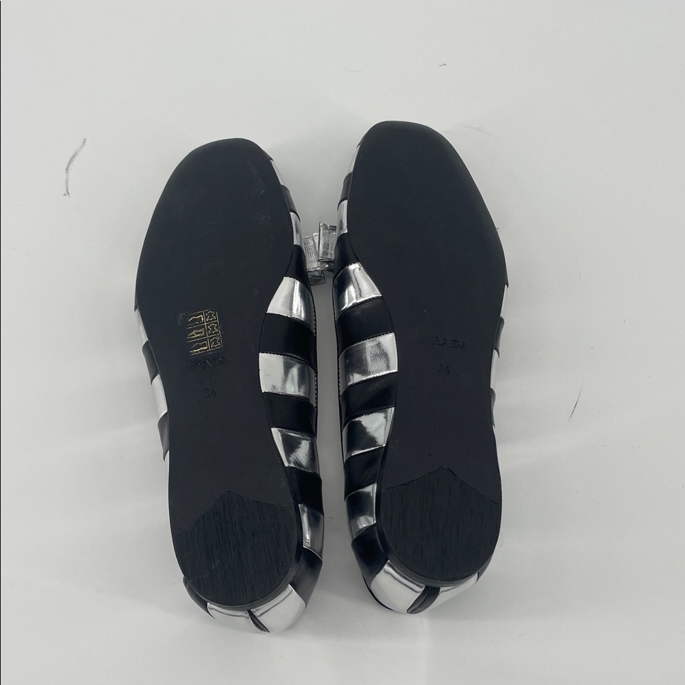 Prada Leather Striped Metallic Bow Flats 36 S75 - Picture 8 of 9